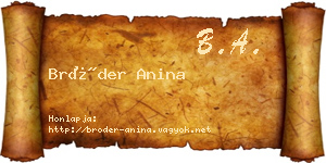 Bröder Anina névjegykártya